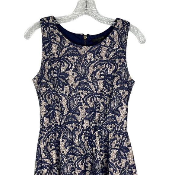 Urban Hearts Dress Womens Medium Blue Beige Lace Overlay Fit and Flare - Picture 3 of 8